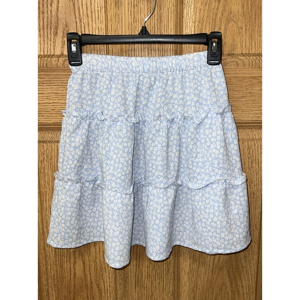 H&M Girls Blue Floral Ruffle Mini Skirt 12-14 Fairy Festival Coastal Cowgirl Sky